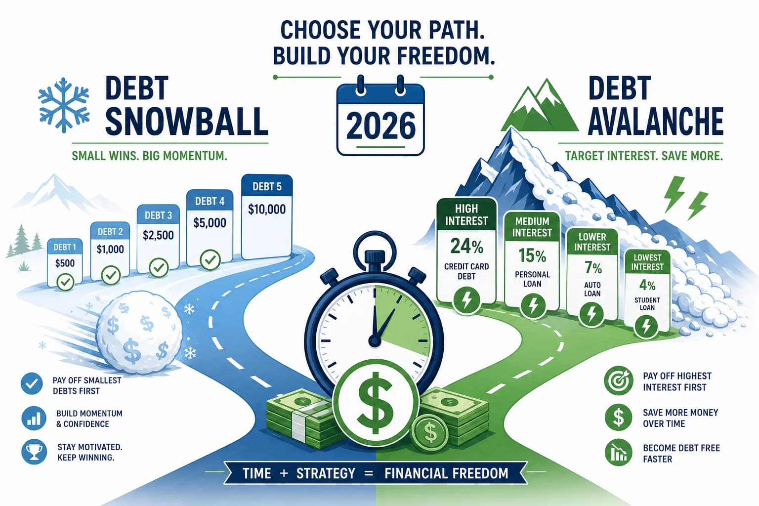 Debt Snowball vs Debt Avalanche 2026: Which Payoff Method Actually Wins (Real Math + Psychology)