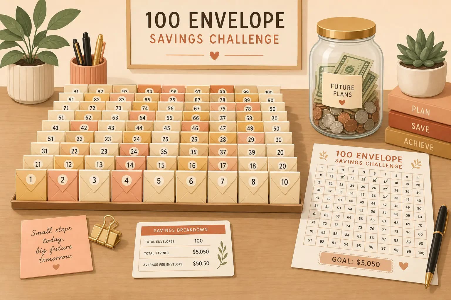 100 Envelope Savings Challenge: How to Save $5,050 in 100 Days (Free Printable Template)
