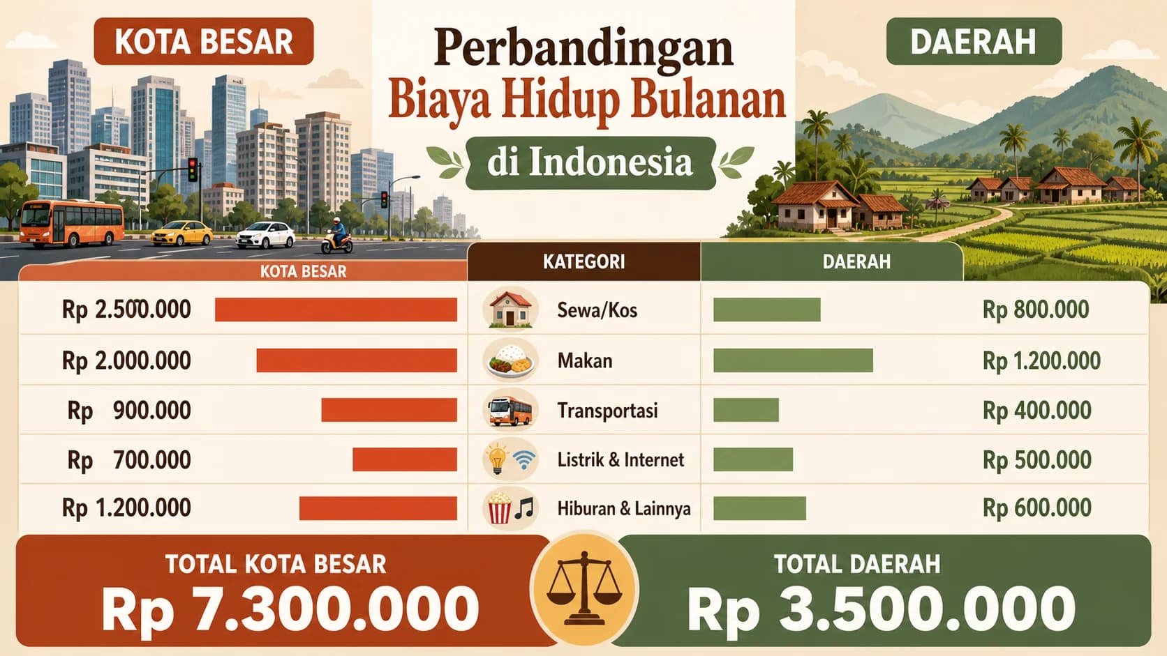 Biaya Hidup Kota vs Daerah 2026: Mana yang Lebih Irit? Simak Perbandingannya